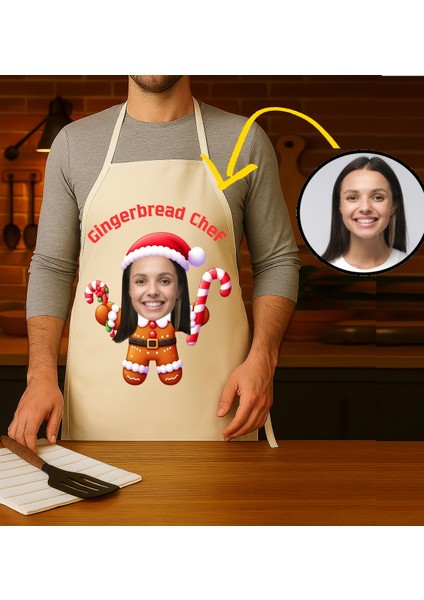 Kişiye Özel Karikatür Fotoğraflı Mutfak Önlüğü Kurabiye Şef modelleri