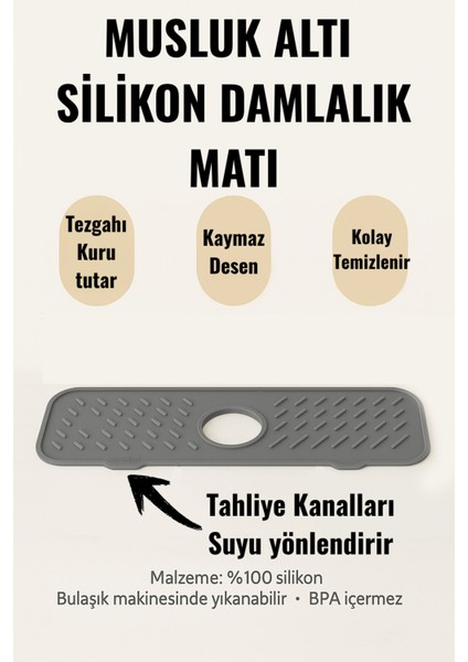 Musluk Altı Silikon Mat Düzenleyici – Bpa’sız, Kaymaz Desen, Mutfak Banyo Lavabo Tezgah Üstü Matı