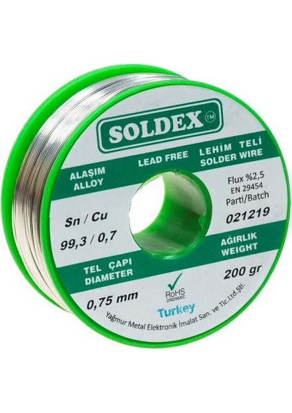 0.75 mm 200 G Kurşunsuz Lehim Teli (%99,3 Sn / %0,7 Cu)