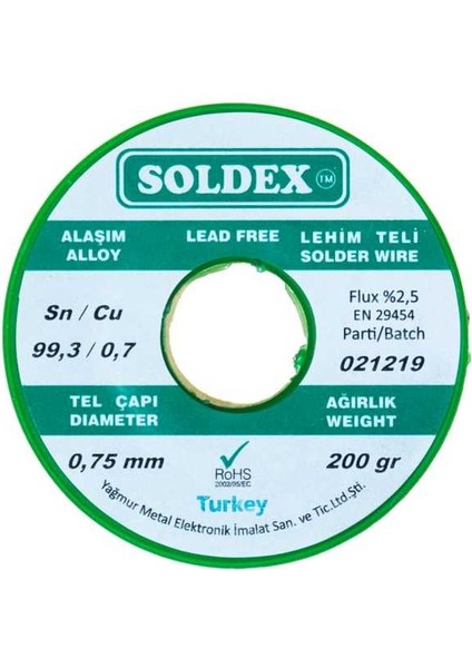 0.75 mm 200 G Kurşunsuz Lehim Teli (%99,3 Sn / %0,7 Cu)