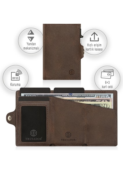 Palermo Kahverengi Mekanizmalı Kartlık Hakiki Deri Cüzdan Unisex Kadın Erkek Rfid Korumalı fırsatları