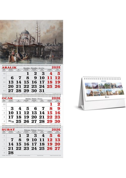 2026 Yılı Gravür Gemici Takvimi ve Masa Takvimi -Thomas Allom Camii Gravürü 1838