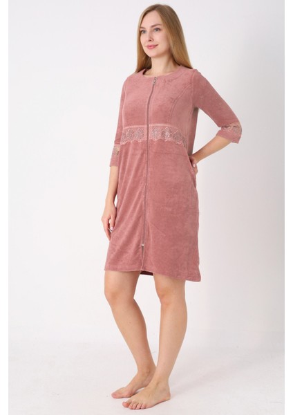 Kiremit Fermuarlı Dantelli Cepli Pamuklu Havlu Truvakar Kollu Elbise fiyatları