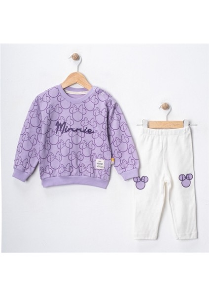 6-24 Ay Minnie Mouse Baskılı Fiyonk Desenli Kız Bebek Taytlı Takım | Mevsimlik