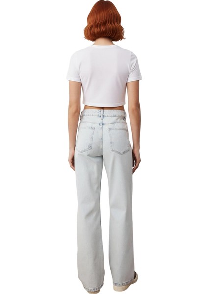 Kadın Açık Wide Leg Denim Pantolon Yüksek Bel Fonksiyonel Dayanıklı Kaliteli Konforlu Spor fiyatları