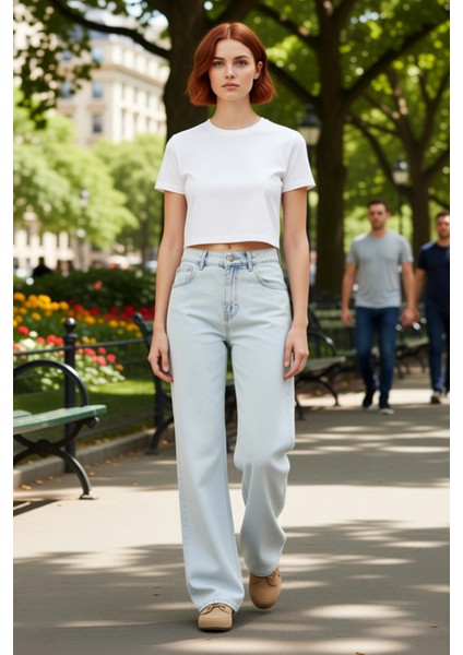 Kadın Açık Wide Leg Denim Pantolon Yüksek Bel Fonksiyonel Dayanıklı Kaliteli Konforlu Spor fırsatları