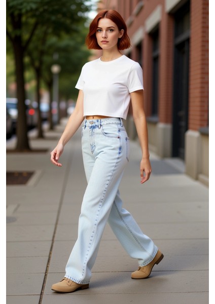 Kadın Açık Wide Leg Denim Pantolon Yüksek Bel Fonksiyonel Dayanıklı Kaliteli Konforlu Spor indirimleri