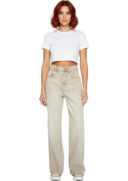 Kadın Wide Leg Denim Pantolon Vintage Kesim Fonksiyonel Dayanıklı Kaliteli Konforlu Modern