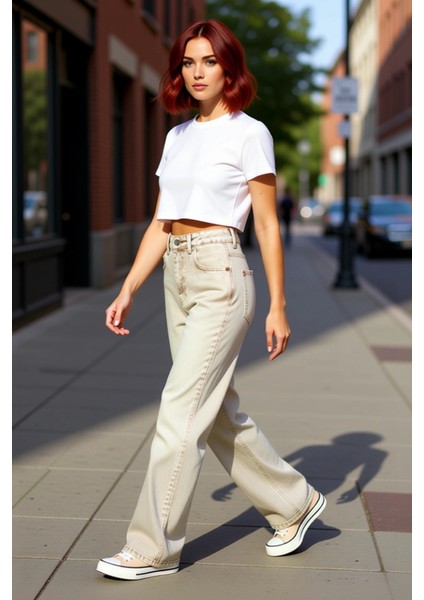 Kadın Wide Leg Denim Pantolon Vintage Kesim Fonksiyonel Dayanıklı Kaliteli Konforlu Modern indirimleri