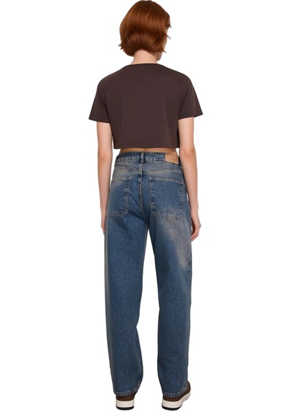 Kadın Yüksek Bel Geniş Paça Denim Pantolon Fonksiyonel Dayanıklı Kaliteli Konforlu Estetik fiyatları