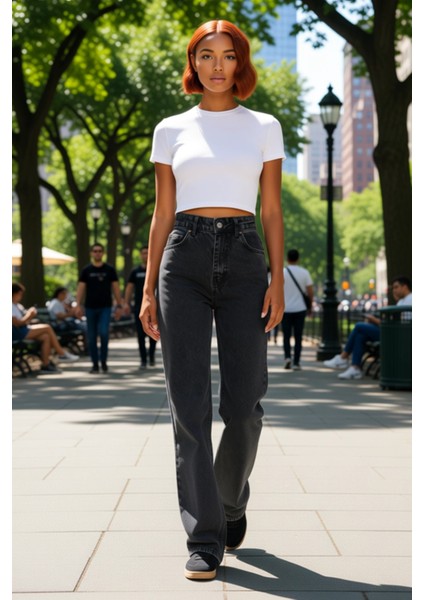 Kadın Yüksek Bel Geniş Paça Jean Pantolon Fonksiyonel Dayanıklı Kaliteli Konforlu Estetik Şık modelleri