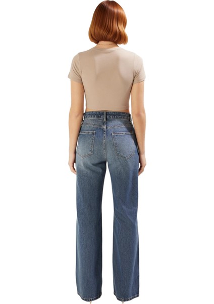 Kadın Yüksek Bel Geniş Paça Jean Pantolon Fonksiyonel Dayanıklı Kaliteli Konforlu Estetik Şık fiyatları