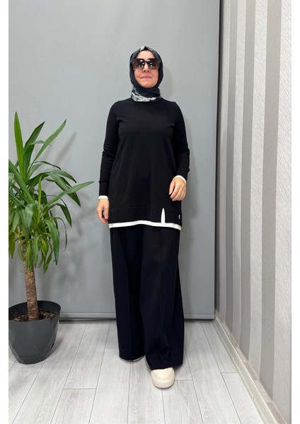 Yakası Yırtmaçlı Triko Tunik Siyah T25PF-6002