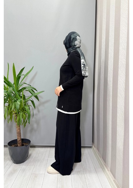 Yakası Yırtmaçlı Triko Tunik Siyah T25PF-6002 fiyatları