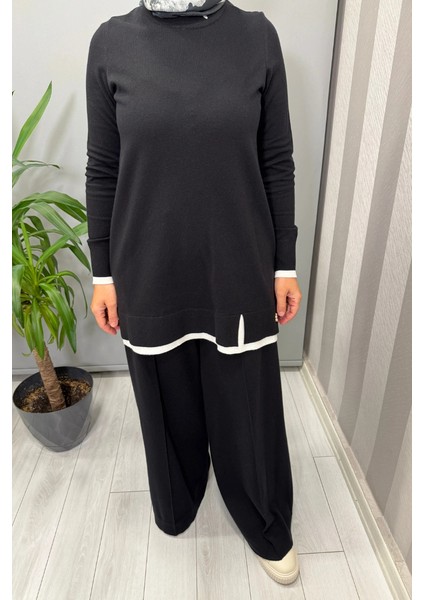 Yakası Yırtmaçlı Triko Tunik Siyah T25PF-6002 modelleri