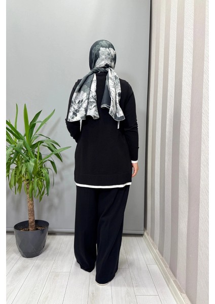 Yakası Yırtmaçlı Triko Tunik Siyah T25PF-6002 fırsatları