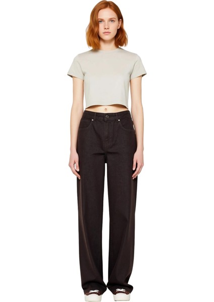 Kadın Yüksek Bel Bol Kesim Denim Pantolon Fonksiyonel Dayanıklı Kaliteli Konforlu Estetik Şık