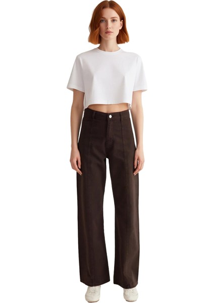 Kadın Geniş Paça Dikiş Detaylı Jean Fonksiyonel Dayanıklı Kaliteli Konforlu Estetik Modern