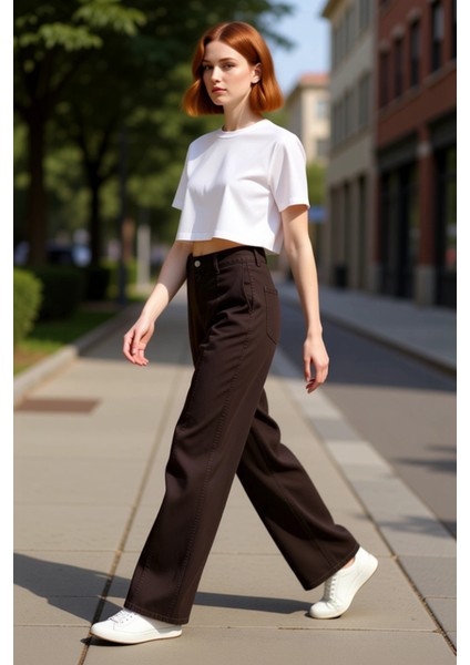 Kadın Geniş Paça Dikiş Detaylı Jean Fonksiyonel Dayanıklı Kaliteli Konforlu Estetik Modern indirimleri