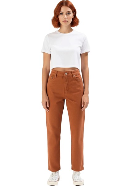 Kadın Yüksek Bel Straight Denim Pantolon Fonksiyonel Dayanıklı Kaliteli Konforlu Estetik Şık