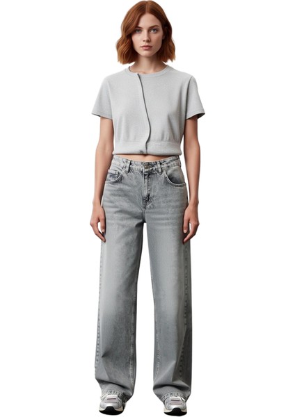 Kadın Yüksek Bel Bol Kesim Denim Pantolon Fonksiyonel Dayanıklı Kaliteli Konforlu Estetik Şık