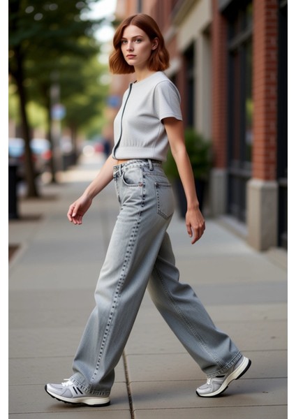 Kadın Yüksek Bel Bol Kesim Denim Pantolon Fonksiyonel Dayanıklı Kaliteli Konforlu Estetik Şık indirimleri