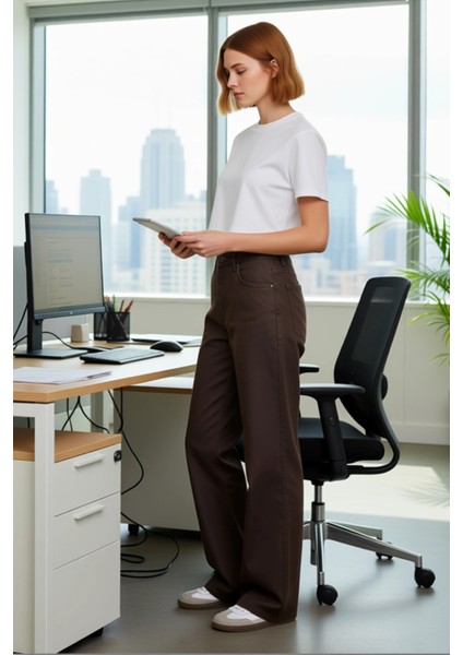 Kadın Yüksek Bel Geniş Paça Denim Pantolon Fonksiyonel Dayanıklı Kaliteli Konforlu Estetik modelleri