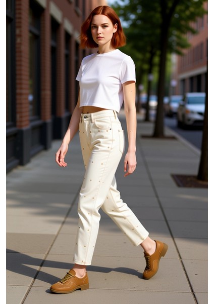 Kadın Kalp Motifli Yüksek Bel Bol Paça Jean Pantolon Fonksiyonel Dayanıklı Kaliteli Modern indirimleri