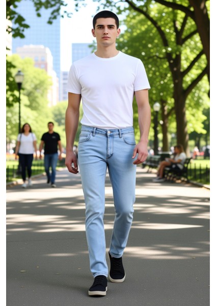 Erkek Açık Comfort Denim Dar Paça Pantolon Fonksiyonel Dayanıklı Kaliteli Konforlu Estetik fırsatları