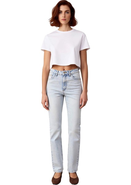 Kadın Açık Yüksek Bel Flare Denim Pantolon Fonksiyonel Dayanıklı Kaliteli Konforlu Estetik