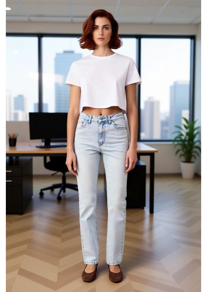 Kadın Açık Yüksek Bel Flare Denim Pantolon Fonksiyonel Dayanıklı Kaliteli Konforlu Estetik modelleri