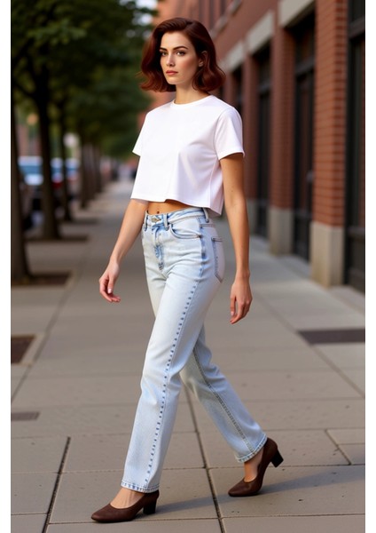 Kadın Açık Yüksek Bel Flare Denim Pantolon Fonksiyonel Dayanıklı Kaliteli Konforlu Estetik indirimleri