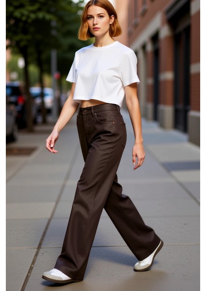 Kadın Yüksek Bel Geniş Paça Denim Pantolon Fonksiyonel Dayanıklı Kaliteli Konforlu Estetik indirimleri