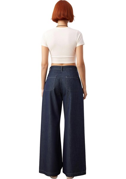 Kadın Koyu Yüksek Bel Pileli Bol Kesim Denim Pantolon Fonksiyonel Dayanıklı Kaliteli Rahat indirimleri