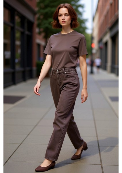 Kadın Yüksek Bel Straight Kesim Denim Pantolon Fonksiyonel Dayanıklı Kaliteli Konforlu Şık indirimleri