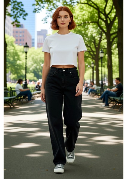 Dikiş Detaylı Yüksek Bel Geniş Paça Denim Pantolon Kadın Fonksiyonel Dayanıklı Kaliteli Şık modelleri