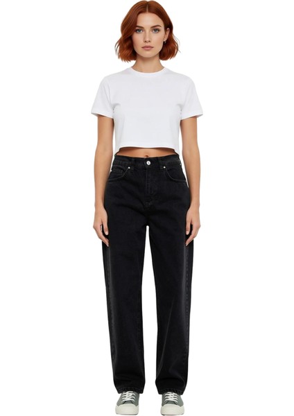 Dikiş Detaylı Yüksek Bel Geniş Paça Denim Pantolon Kadın Fonksiyonel Dayanıklı Kaliteli Şık fırsatları