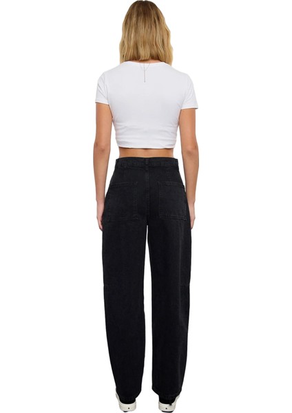 Dikiş Detaylı Yüksek Bel Geniş Paça Denim Pantolon Kadın Fonksiyonel Dayanıklı Kaliteli Şık indirimleri