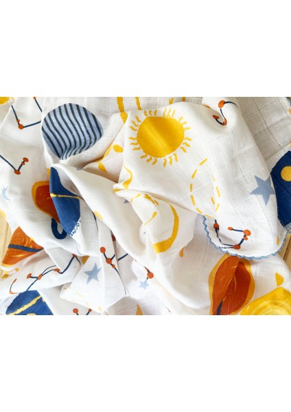 Tek Kat Gezegen Desenli %100 Pamuk Müslin Battaniye ve Örtü 85X80 cm modelleri