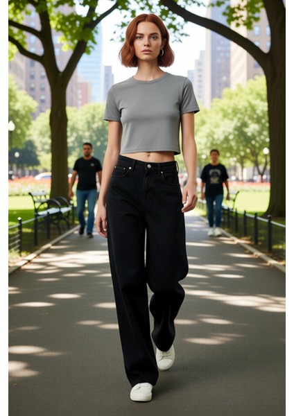 Kadın Barrel Kesim Yüksek Bel Kot Pantolon Fonksiyonel Dayanıklı Kaliteli Konforlu Estetik fırsatları