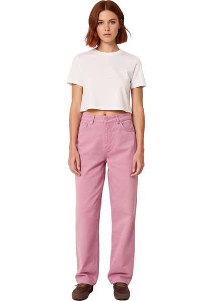 Genç Kadın Gül Kurusu Baggy Denim Pantolon Fonksiyonel Dayanıklı Kaliteli Konforlu Estetik