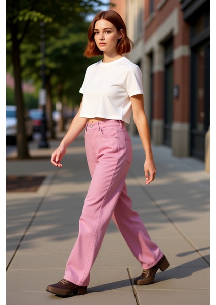 Genç Kadın Gül Kurusu Baggy Denim Pantolon Fonksiyonel Dayanıklı Kaliteli Konforlu Estetik indirimleri