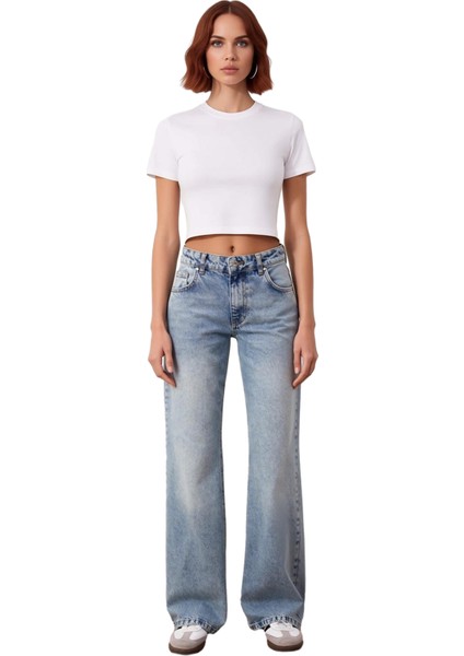 Kadın Düşük Bel Bol Paça Jean Pantolon Fonksiyonel Dayanıklı Kaliteli Konforlu Estetik Şık