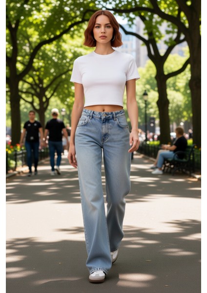 Kadın Düşük Bel Bol Paça Jean Pantolon Fonksiyonel Dayanıklı Kaliteli Konforlu Estetik Şık fırsatları