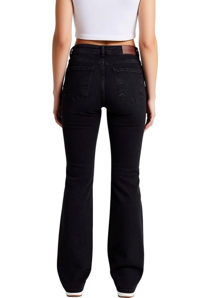 Kadın Flare Kesim Denim Pantolon Yüksek Bel Esnek Kumaş Günlük Stil Fonksiyonel Dayanıklı Şık fiyatları