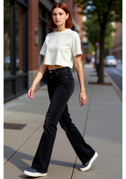 Kadın Flare Kesim Denim Pantolon Yüksek Bel Esnek Kumaş Günlük Stil Fonksiyonel Dayanıklı Şık indirimleri