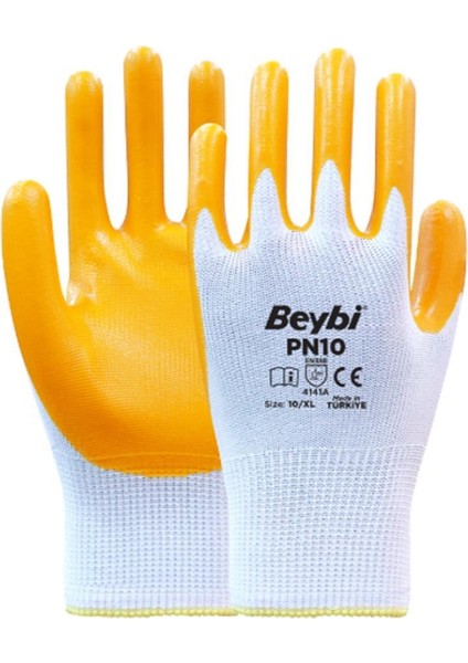 Nitril Pmk PN10 9 Beden 12LI Paket Polyester Örme Nitril Eldiven (4141A) Nitril 1-2 Kaplama