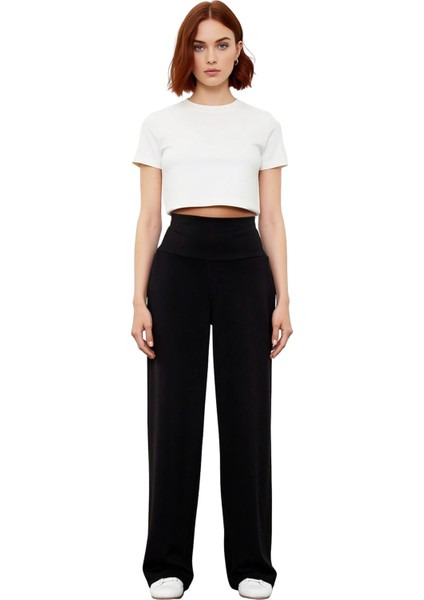 Kadın Wide Leg Yüksek Bel Pamuklu Pantolon Antrasit Fonksiyonel Dayanıklı Kaliteli Estetik fırsatları