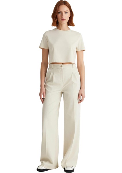 Kadın Haki Wide Leg Pilili Pantolon Fonksiyonel Dayanıklı Kaliteli Konforlu Estetik Modern fırsatları