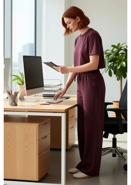 Kadın Mürdüm Geniş Paça Pantolon Şık Kombinler Için Fonksiyonel Dayanıklı Kaliteli Estetik